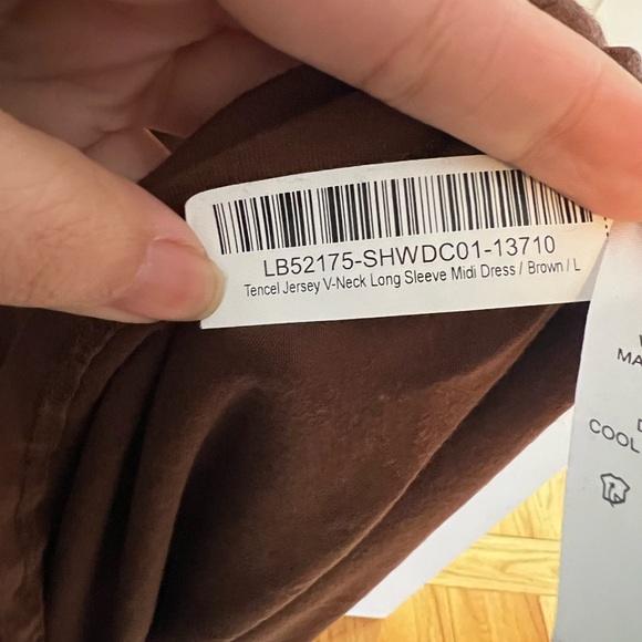 Quince Women’s Tencel Jersey V-Neck Long Sleeve Midi Dress Brown Large - Picture 8 of 10